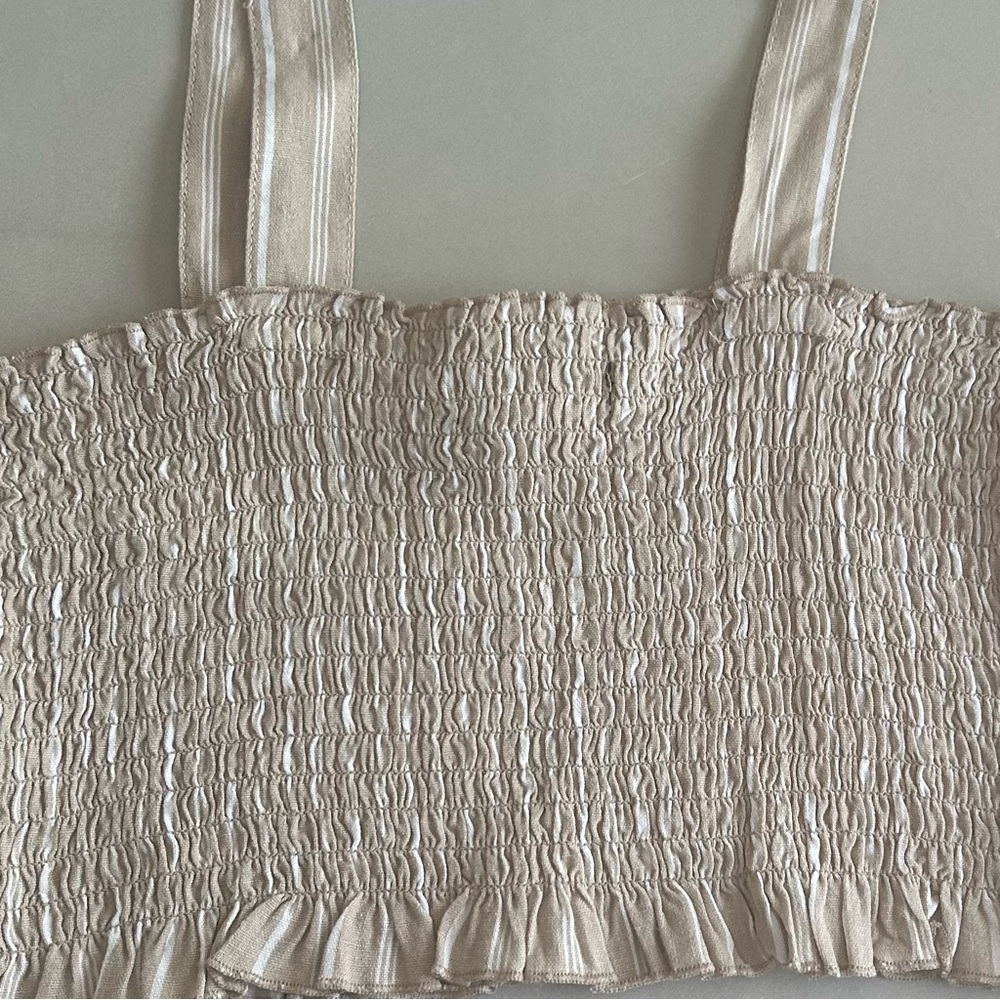 Rewash Smocked Stretch Beige Striped Crop Top, Size L - Picture 6 of 10